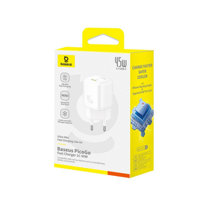Адаптер питания Baseus PicoGo GaN 1C 45W White (P10176800213-00)