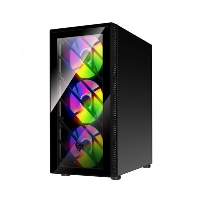 Компьютерный корпус FSP CMT192, Без БП, 1xUSB3.0/2xUSB2.0, 4xFAN120 RGB, 2xGlass, Black, ATX