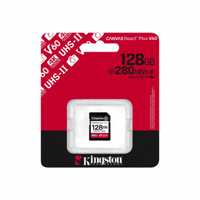 Карта памяти SD, Kingston Canvas React Plus, 128GB, SDR2V6/128GB, UHS-II, R280/W100, V60