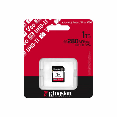 Карта памяти SD, Kingston Canvas React Plus, 1Tb, SDR2V6/1TB, UHS-II, R280/W150, V60 Карта памяти SD, Kingston Canvas React Plus, 1Tb, SDR2V6/1TB, UHS-II, R280/W150, V60