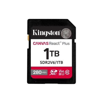 Карта памяти SD, Kingston Canvas React Plus, 1Tb, SDR2V6/1TB, UHS-II, R280/W150, V60 Карта памяти SD, Kingston Canvas React Plus, 1Tb, SDR2V6/1TB, UHS-II, R280/W150, V60