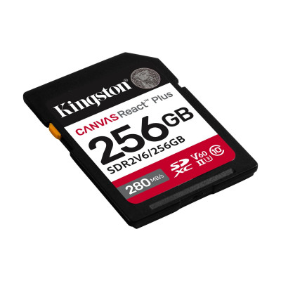 Карта памяти SD, Kingston Canvas React Plus, 256GB, SDR2V6/256GB, UHS-II, R280/W150, V60 Карта памяти SD, Kingston Canvas React Plus, 256GB, SDR2V6/256GB, UHS-II, R280/W150, V60