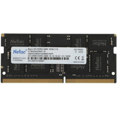 Модуль памяти для ноутбука Netac Basic, NTBSD4N26SP-16, DDR4 SO-DIMM, 16Gb, 2666Mhz, C19