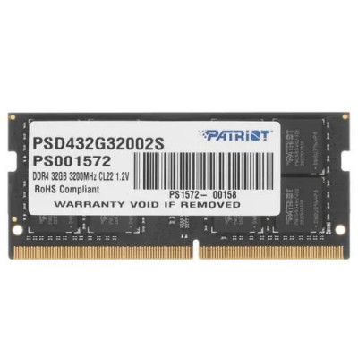 Модуль памяти для ноутбука Patriot Signature, PSD432G32002S, DDR4, SO-DIMM, 32Gb, 3200Mhz, CL22