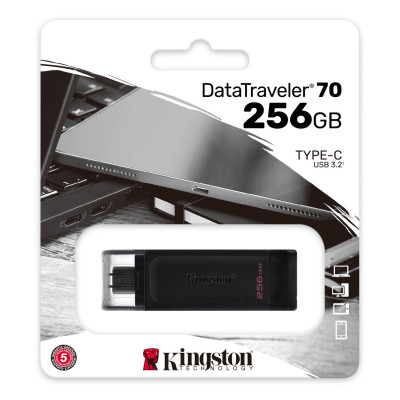 Флэш-накопитель Kingston 256Gb USB-C 3.2 Data Traveler 70 (Black)