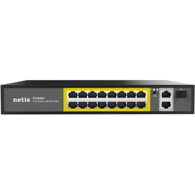 Коммутатор Netis P116GH, 16x10/100 LAN PoE, 2xGigabit Uplink, 1xSFP, 240W PoE