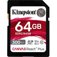 Карта памяти SD, Kingston Canvas React Plus, 64GB, SDR2/64GB, UHS-II, R300/W260 Карта памяти SD, Kingston Canvas React Plus, 64GB, SDR2/64GB, UHS-II, R300/W260