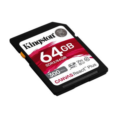 Карта памяти SD, Kingston Canvas React Plus, 64GB, SDR2/64GB, UHS-II, R300/W260