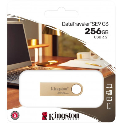 Флэш-накопитель Kingston 256Gb USB3.2 Gen1 Data Traveler SE9 (Gold Metal Case)