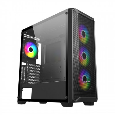 Компьютерный корпус FSP CMT591A, Без БП, 2xUSB3.0, 4xFAN120 ARGB, Tempered Glass, Black, E-ATX