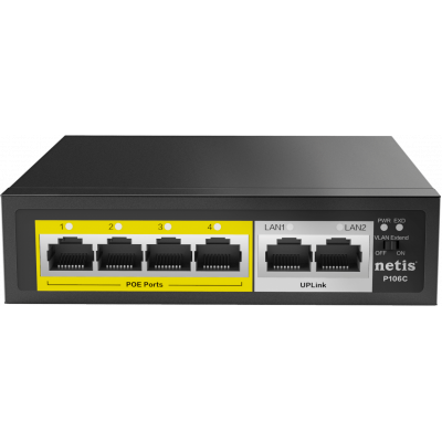 Коммутатор Netis P106C, 4x100 LAN PoE(max 30W/port), 2x100 Uplink, max 60W PoE Коммутатор Netis P106C, 4x100 LAN PoE(max 30W/port), 2x100 Uplink, max 60W PoE