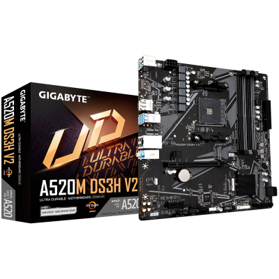 Материнская плата GIGABYTE A520M DS3H V2, AM4, 4xDDR4, PCIe3.0, DVI+HDMI, 4xSATA, M.2, GLAN, mATX Материнская плата GIGABYTE A520M DS3H V2, AM4, 4xDDR4, PCIe3.0, DVI+HDMI, 4xSATA, M.2, GLAN, mATX