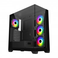 Компьютерный корпус FSP M340, Без БП, 2xUSB3.0, Type-C, 4xFAN120 ARGB, 2xGlass, Black, ATX