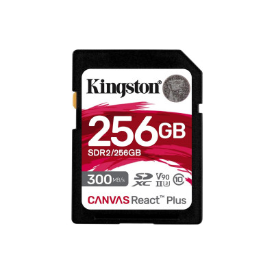 Карта памяти SD, Kingston Canvas React Plus, 256GB, SDR2/256GB, UHS-II, R300/W260 Карта памяти SD, Kingston Canvas React Plus, 256GB, SDR2/256GB, UHS-II, R300/W260
