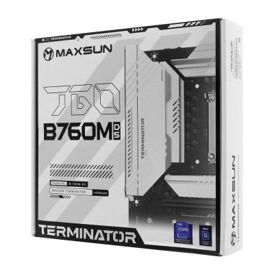 Материнская плата MaxSun Terminator B760M D5, LGA1700, 4xDDR5, PCIe5.0, HDMI+DP, 3xM.2, mATX Материнская плата MaxSun Terminator B760M D5, LGA1700, 4xDDR5, PCIe5.0, HDMI+DP, 3xM.2, mATX