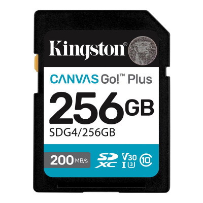Карта памяти SD, Kingston Canvas Go! Plus, 256GB, SDG4/256GB, Class 10, UHS-I, R200/W160