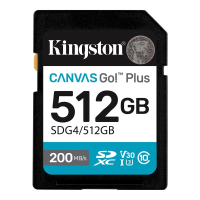Карта памяти SD, Kingston Canvas Go! Plus, 512GB, SDG4/512GB, Class 10, UHS-I, R200/W160