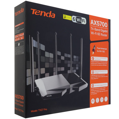 Беспроводной маршрутизатор Tenda TX27 PRO, Wi-Fi 6E, AX5700 (до 5665 Мбит/с), WAN, 3xGLAN, 23 dBm Беспроводной маршрутизатор Tenda TX27 PRO, Wi-Fi 6E, AX5700 (до 5665 Мбит/с), WAN, 3xGLAN, 23 dBm