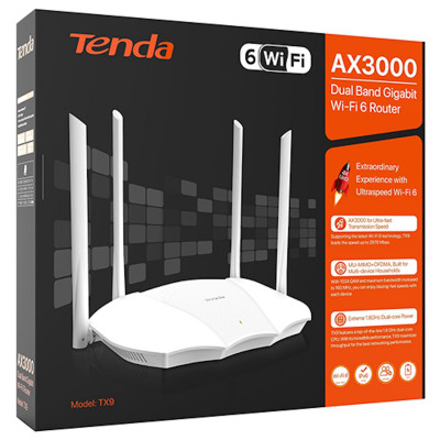 Беспроводной маршрутизатор Tenda TX9, Wi-Fi 6, AX3000 (574+2402 Мбит/с), WAN, 4xGLAN, 20+23dBm