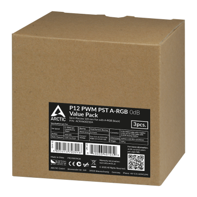 Кулер для корпуса ARCTIC P12 PWM PST A-RGB (Black) - 3 Pack, ACFAN00232A, 12cm, 200-2000rpm, 4Pin
