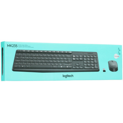 Клавиатура+мышь Logitech MK235 Wireless, 101 keys, EN/RU, 2xAAA, 1000DPI, 1xAA, 2.4 GHz USB, Черный