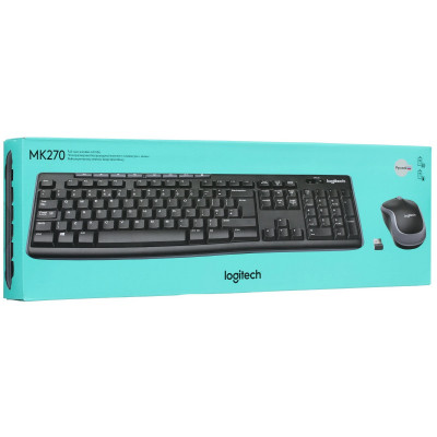 Клавиатура+мышь Logitech MK270 Wireless, 112 keys, EN/RU, 2xAAA, 1000DPI, 1xAA, 2.4 GHz USB, Черный Клавиатура+мышь Logitech MK270 Wireless, 112 keys, EN/RU, 2xAAA, 1000DPI, 1xAA, 2.4 GHz USB, Черный