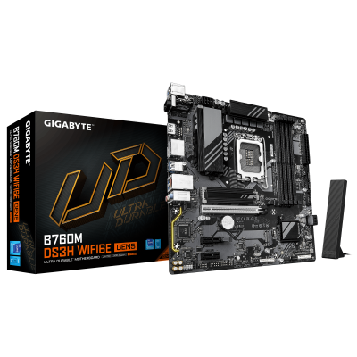 Материнская плата GIGABYTE B760M DS3H WF6E GEN5, LGA1700, 4xDDR5, PCIe5.0, HDMI+2xDP, 2xM.2, mATX Материнская плата GIGABYTE B760M DS3H WF6E GEN5, LGA1700, 4xDDR5, PCIe5.0, HDMI+2xDP, 2xM.2, mATX