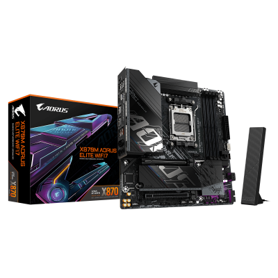 Материнская плата GIGABYTE X870M AORUS ELITE WF7, AM5, X870, 4xDDR5, 2xHDMI+2xUSB4, 2xM.2, mATX Материнская плата GIGABYTE X870M AORUS ELITE WF7, AM5, X870, 4xDDR5, 2xHDMI+2xUSB4, 2xM.2, mATX