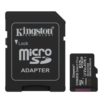 Карта памяти microSDXC 512GB, Kingston SDCS3/512GB, Canvas Select Plus Gen3, A1, 100M/s, +adapter Карта памяти microSDXC 512GB, Kingston SDCS3/512GB, Canvas Select Plus Gen3, A1, 100M/s, +adapter