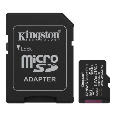 Карта памяти microSDXC 64GB, Kingston SDCS3/64GB, Canvas Select Plus Gen3, A1, V10, 100M/s, +adapter Карта памяти microSDXC 64GB, Kingston SDCS3/64GB, Canvas Select Plus Gen3, A1, V10, 100M/s, +adapter