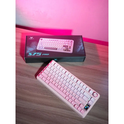 Клавиатура AULA S75 Pro Pink, mechanical, Gray wood switch, EN, 2.4/BT/USB-C