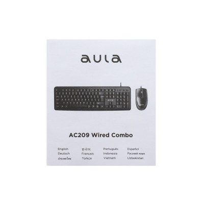Комплект клавиатура+мышь AULA AC209, Black, 104 keys, EN/RU, 1000DPI, 1.5 m, Wired USB