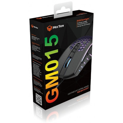 Мышь Meetion GM015 Black, Оптическая, 6400CPI, USB, 8 Button, кабель 1.8 м, Проводная