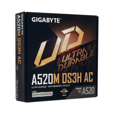 Материнская плата GIGABYTE A520M DS3H AC, AM4, 4xDDR4, PCIe3.0, DVI+HDMI+DP, BT, 4xSATA, M.2, mATX