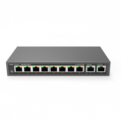 Коммутатор неуправляемый Reyee RG-ES110D-P, 8x10/100 PoE, 2x10/100 Uplink, PoE 110W Коммутатор неуправляемый Reyee RG-ES110D-P, 8x10/100 PoE, 2x10/100 Uplink, PoE 110W