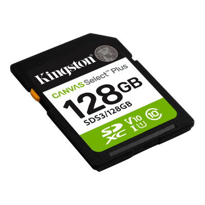 Карта памяти SD, Kingston Canvas Select Plus 128Gb, SDS3/128GB, UHS-I, U1, V10, 150 МБ/с