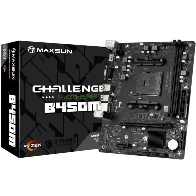 Материнская плата MaxSun Challenger B450M (V0), AM4, 2xDDR4, PCIe3.0, HDMI+VGA, M.2, mATX
