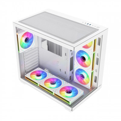 Компьютерный корпус FSP M341-WA, Без БП, 2xUSB3.0/Type-C, 7xARGB 120mm, 2xGlass, White, ATX