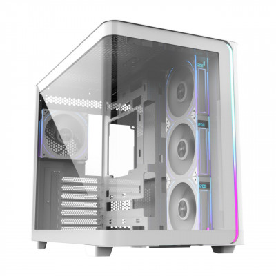 Компьютерный корпус FSP M580 Plus, Без БП, 2xUSB3.0/Type-C, 4xARGB 120mm, Curved Glass, White, ATX