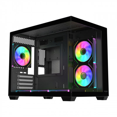 Компьютерный корпус FSP S342-BA, Без БП, 2xUSB3.0+Type-C, 6xARGB 120mm, 2xGlass, Black, mATX