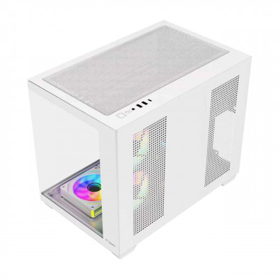 Компьютерный корпус FSP S342-WA, Без БП, 2xUSB3.0+Type-C, 6xARGB 120mm, 2xGlass, White, mATX