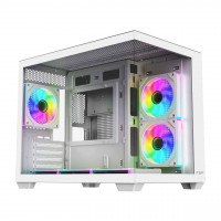 Компьютерный корпус FSP S342-WA, Без БП, 2xUSB3.0+Type-C, 6xARGB 120mm, 2xGlass, White, mATX