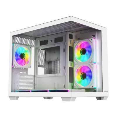 Компьютерный корпус FSP S342-WA, Без БП, 2xUSB3.0+Type-C, 6xARGB 120mm, 2xGlass, White, mATX