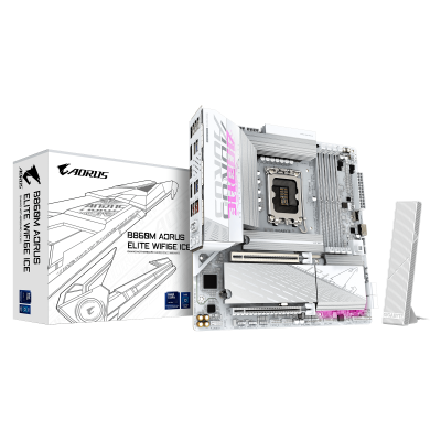 Материнская плата GIGABYTE B860M AORUS ELITE WIFI6E ICE, LGA1851, 4xDDR5, 2xHDMI+DP, 3xM.2, mATX
