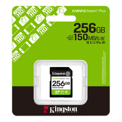 Карта памяти SD, Kingston Canvas Select Plus 256Gb, SDS3/256GB, UHS-I, U1, V10, 150Мб/с