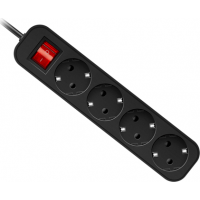Удлинитель с заземлением Defender G418 Выключатель, 1.8 м, 4 розетки, черный