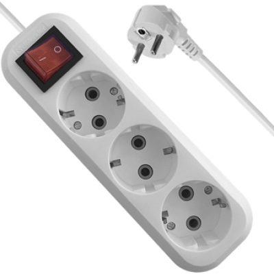 Удлинитель с заземлением Defender L330 16 А, 5 м, 3 розетки, выключ, белый Удлинитель с заземлением Defender L330 16 А, 5 м, 3 розетки, выключ, белый