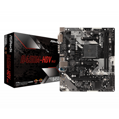 Материнская плата ASRock B450M-HDV R4.0 AM4 2xDDR4 4xSATA3 1xUM.2 HDMI DVI-D D-Sub mATX