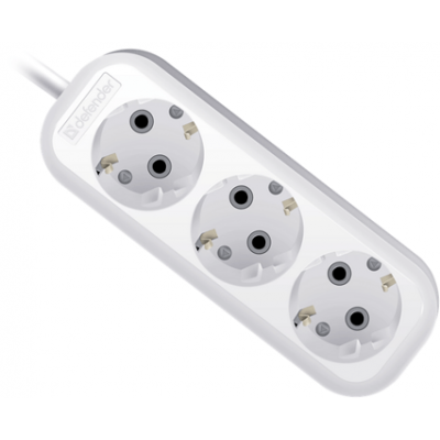 Удлинитель с заземлением Defender R330 16 А, 7 м, 3 розетки, белый