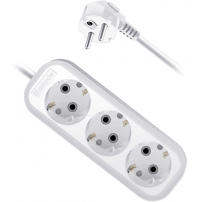 Удлинитель с заземлением Defender R330 16 А, 7 м, 3 розетки, белый